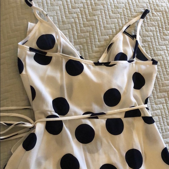 WHITE & NAVY POLKA DOTS TRUE WRAP DRESS - Picture 6 of 6